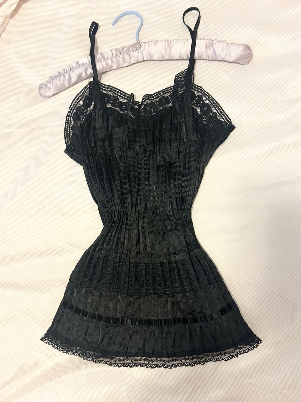 Black Lace Trim scrunchy tank Y2K